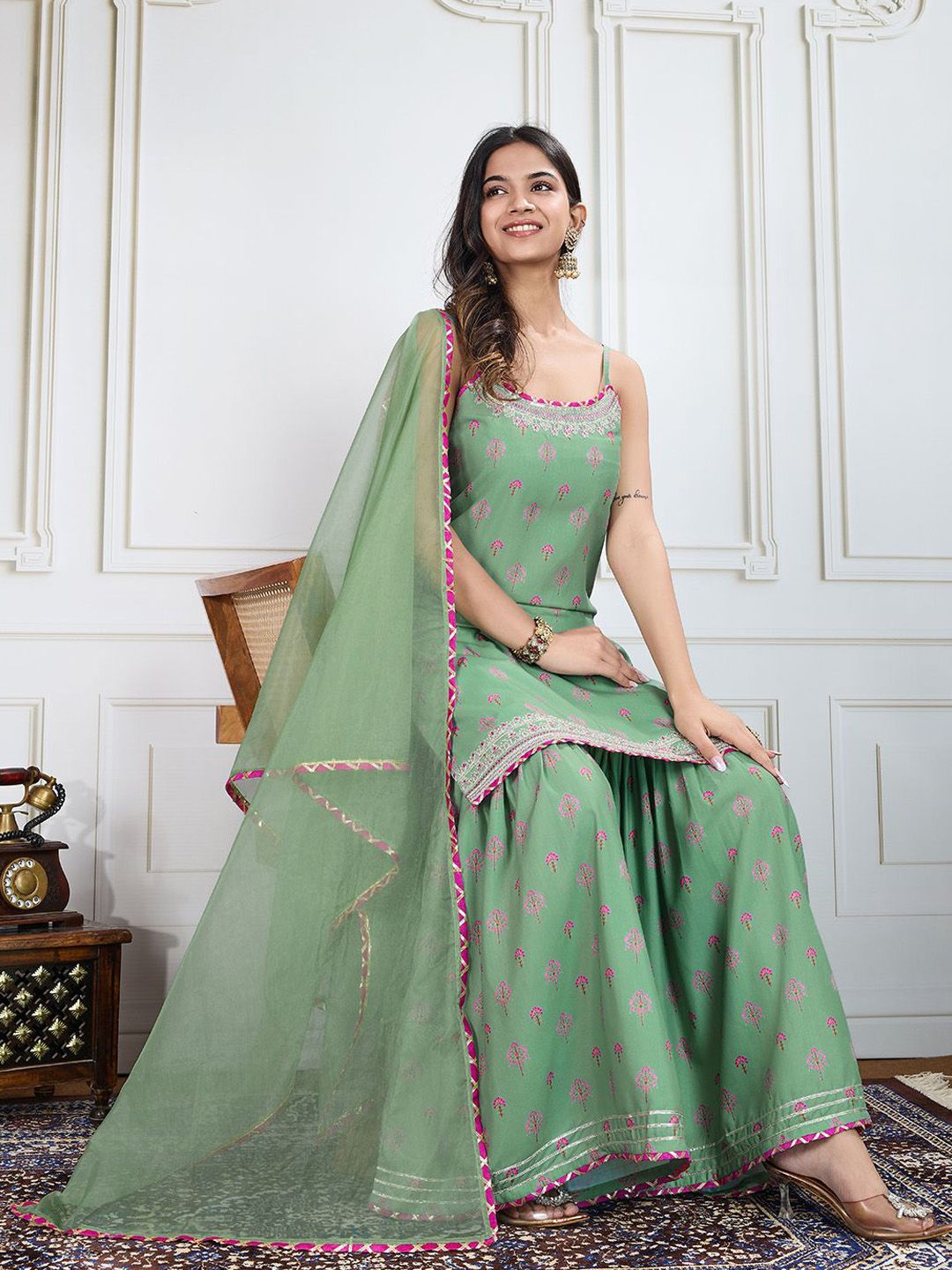 House of Pataudi Printed Kurti Sharara With Dupatta