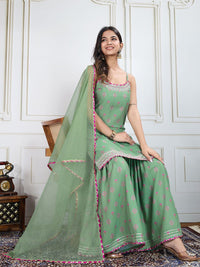 House of Pataudi Printed Kurti Sharara With Dupatta