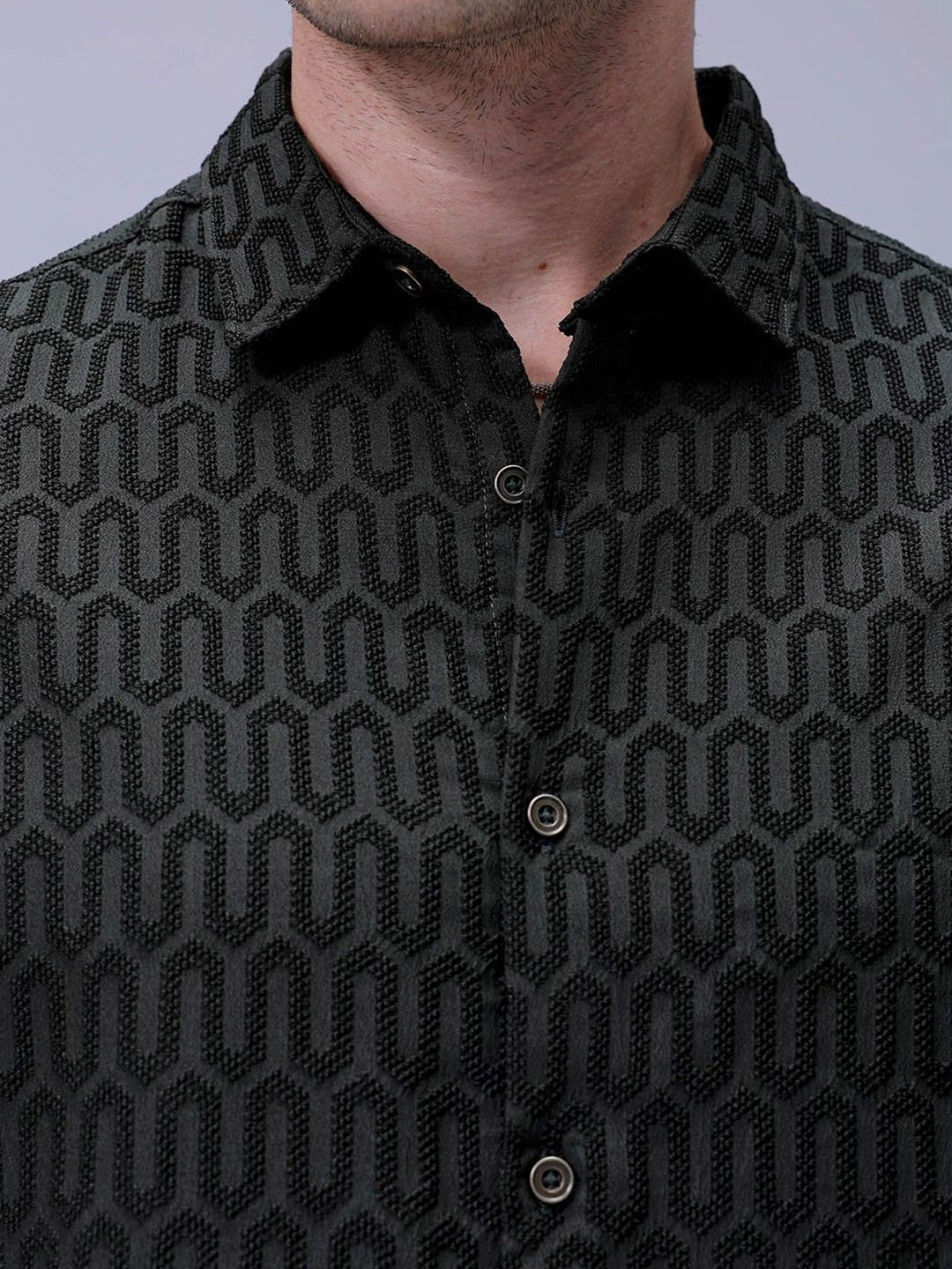 The Indian Garage Co Men Regular Fit Textured Jacquard Resortwear Shirt