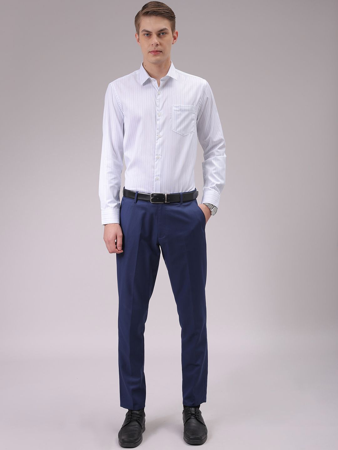 The Indian Garage Co. X Luxe Men Cutaway Collar Vertical Striped Slim Fit Formal Shirt