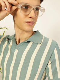 Thomas Scott Men Bio Finish Striped Polo Collar Cotton T-shirt