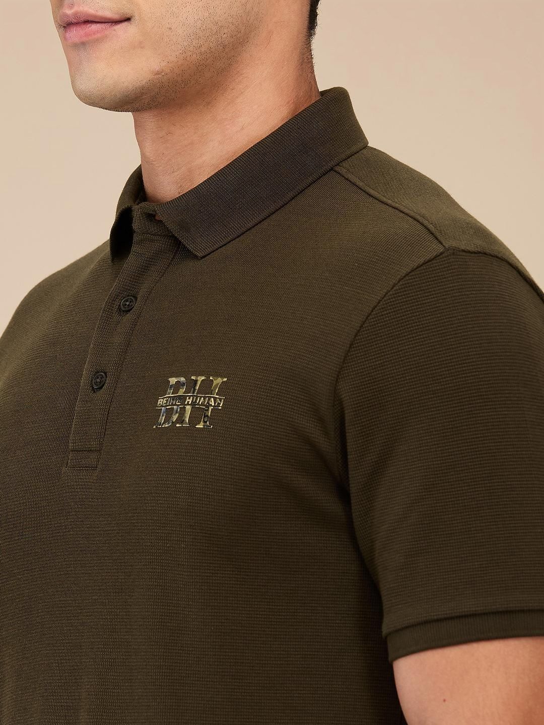 Being Human Men Self Design Polo Collar T-shirt