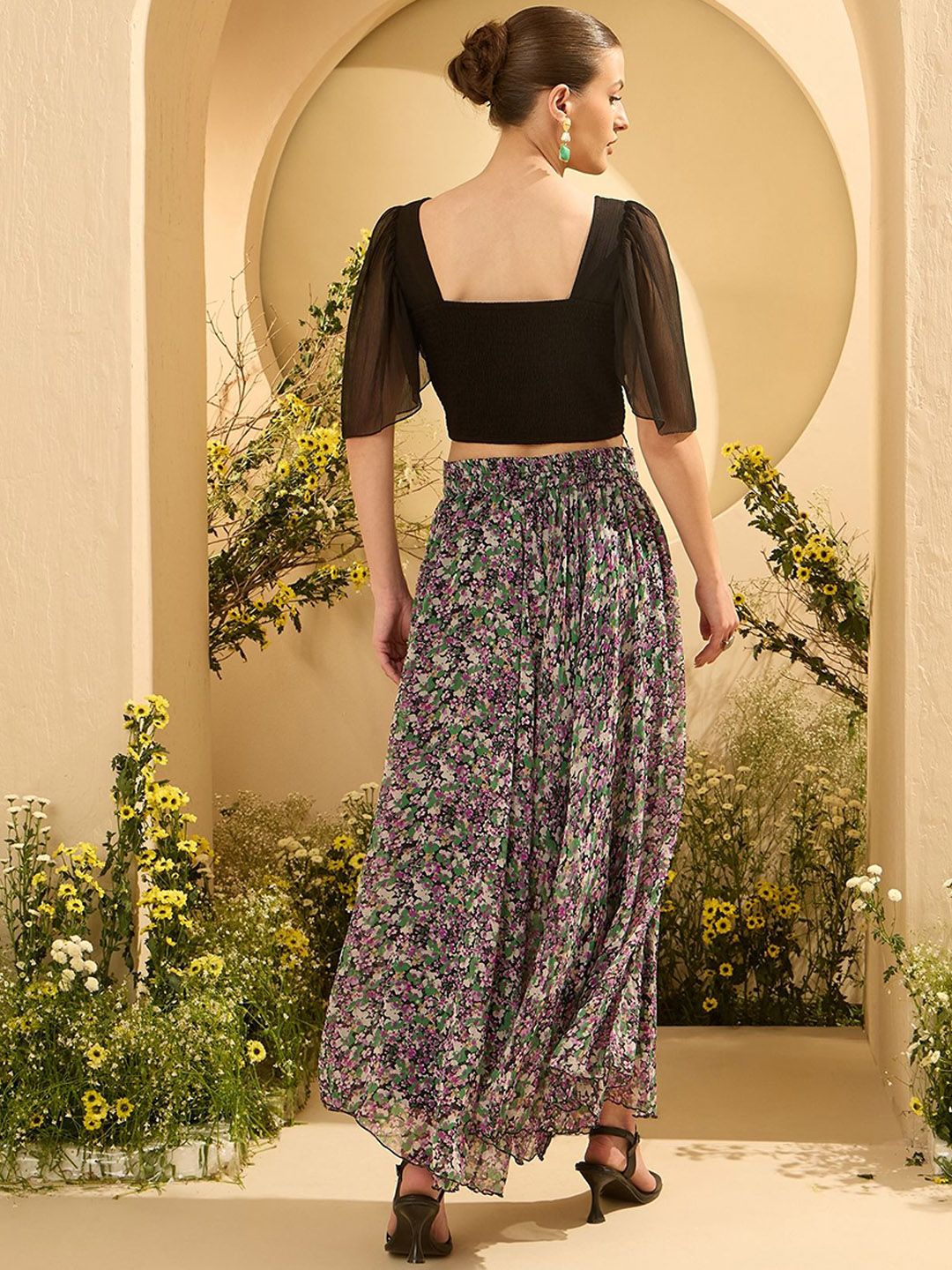 Antheaa Embellished Round Neck Top With Palazzo