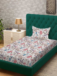 Myntra Elegant Homes Multicoloured Floral 300 TC Single Bedsheet with 1 Pillow Covers