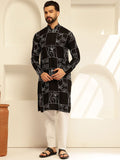 SOJANYA Bunga Sulam Kolar Mandarin Benang Kerja Cotton Silk Kurta Lurus