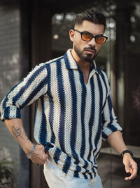 Powerlook Men Spread Collar Vertical Striped Casual Shirt