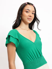 DressBerry V-Wrap Fusion Smocked Blouson Top