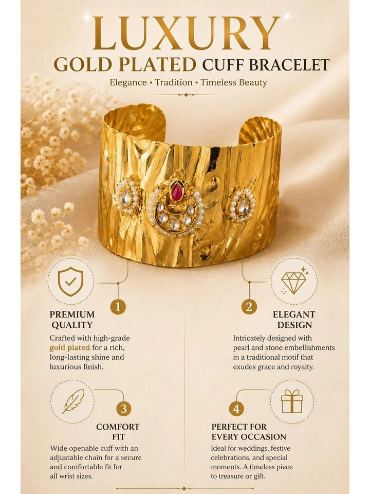 PANASH Women Brass Antique Gold-Plated Cuff Bracelet