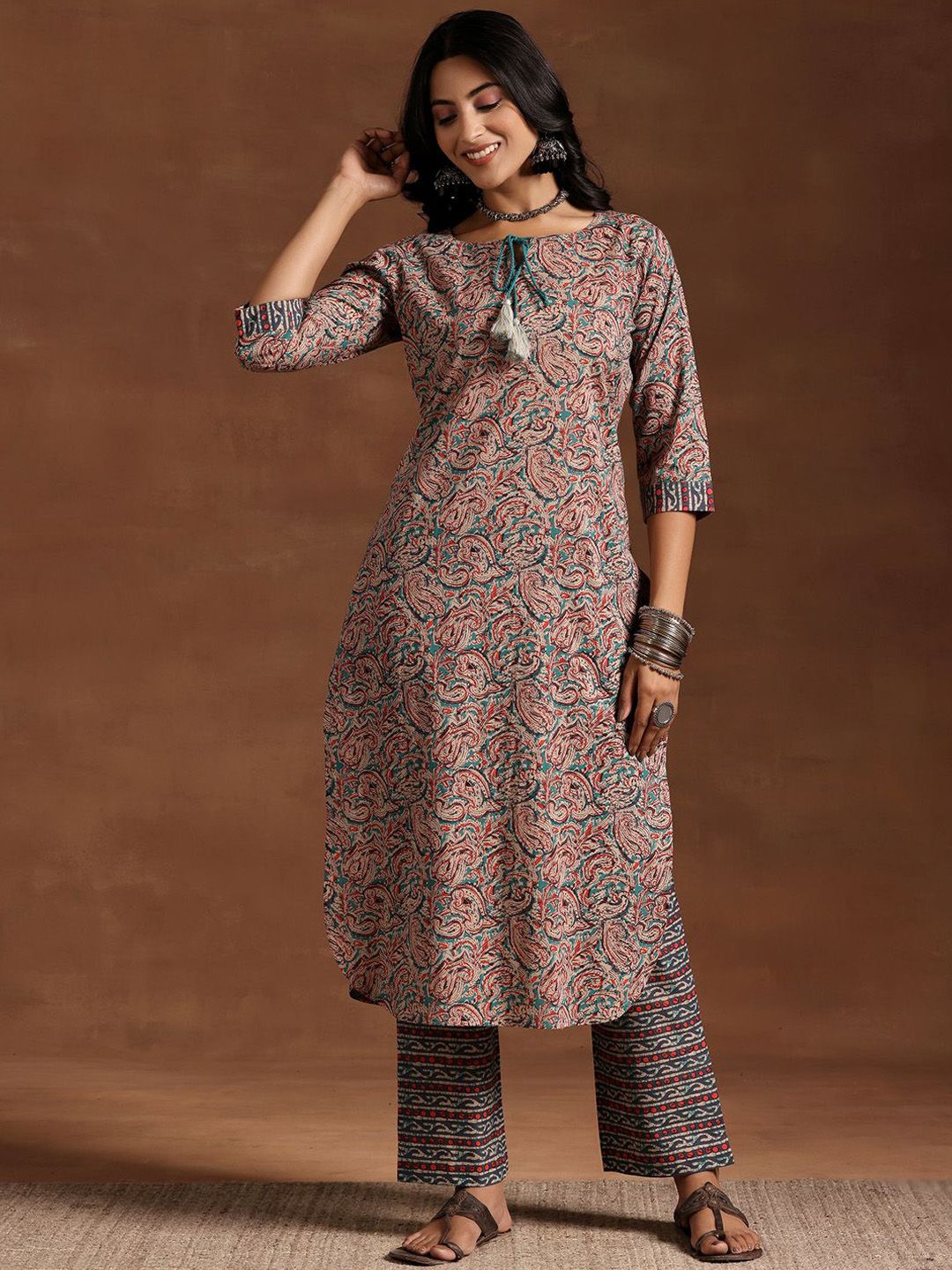Libas Women Paisley Printed Regular Pure Cotton Kurta with Trousers