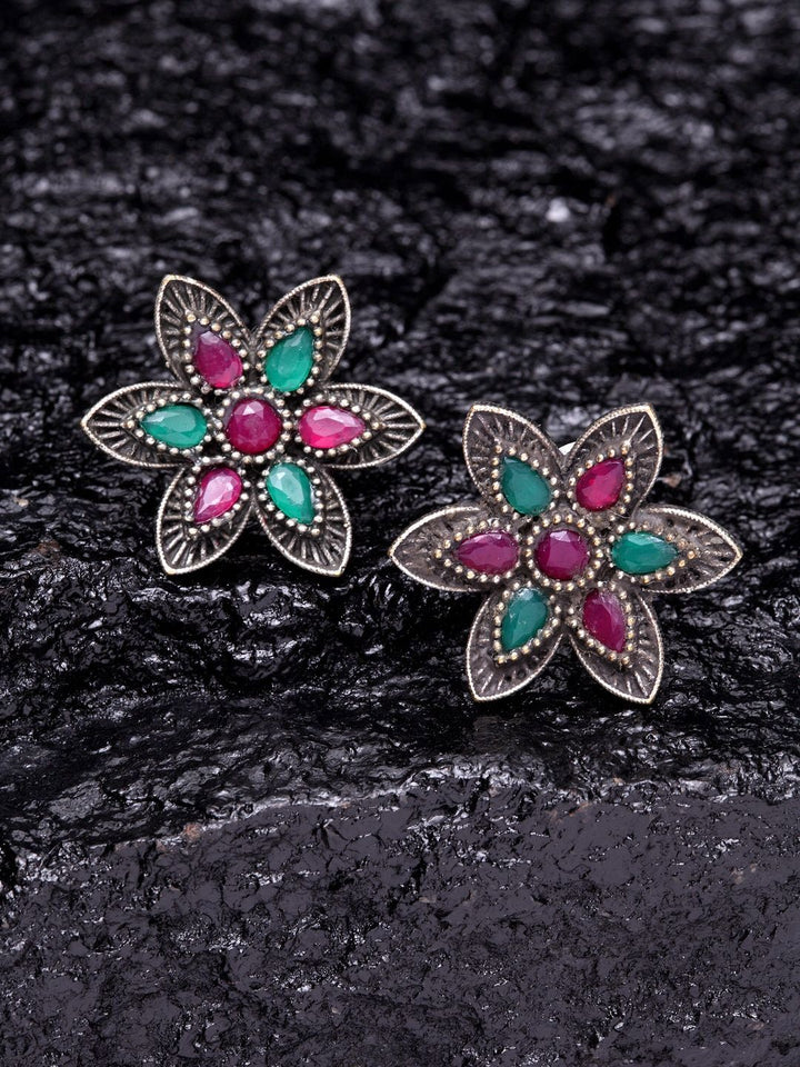 Anouk Silver-Plated Stone Studded Floral Shaped Studs