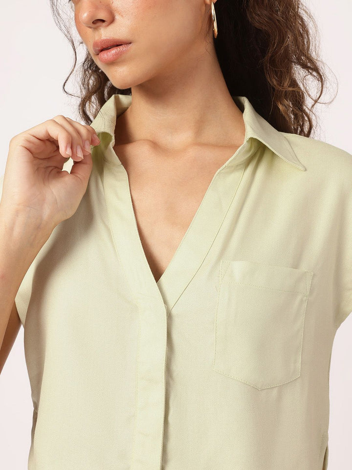 DressBerry Matcha Magic Effortless Elegance Chest Pocket Detail Shirt-Style Top