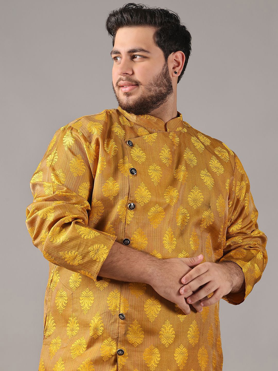 SOJANYA PLUS Plus Size Men Ethnic Motifs Woven Design Straight Kurta With Pyjamas