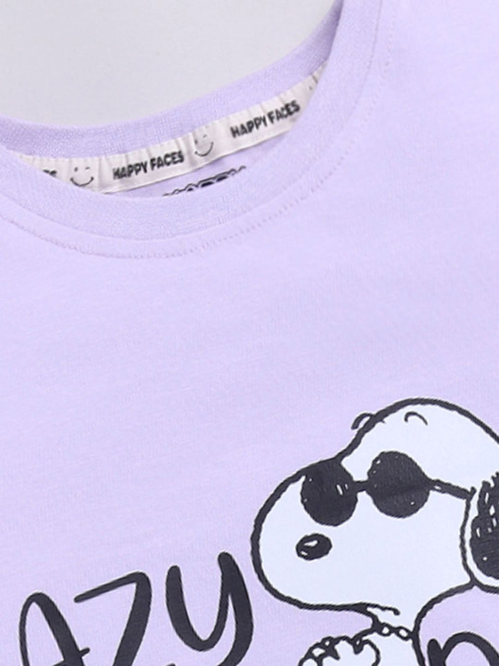 Happy Faces Girls Snoopy Dog Printed Pure Cotton Longline T-shirt