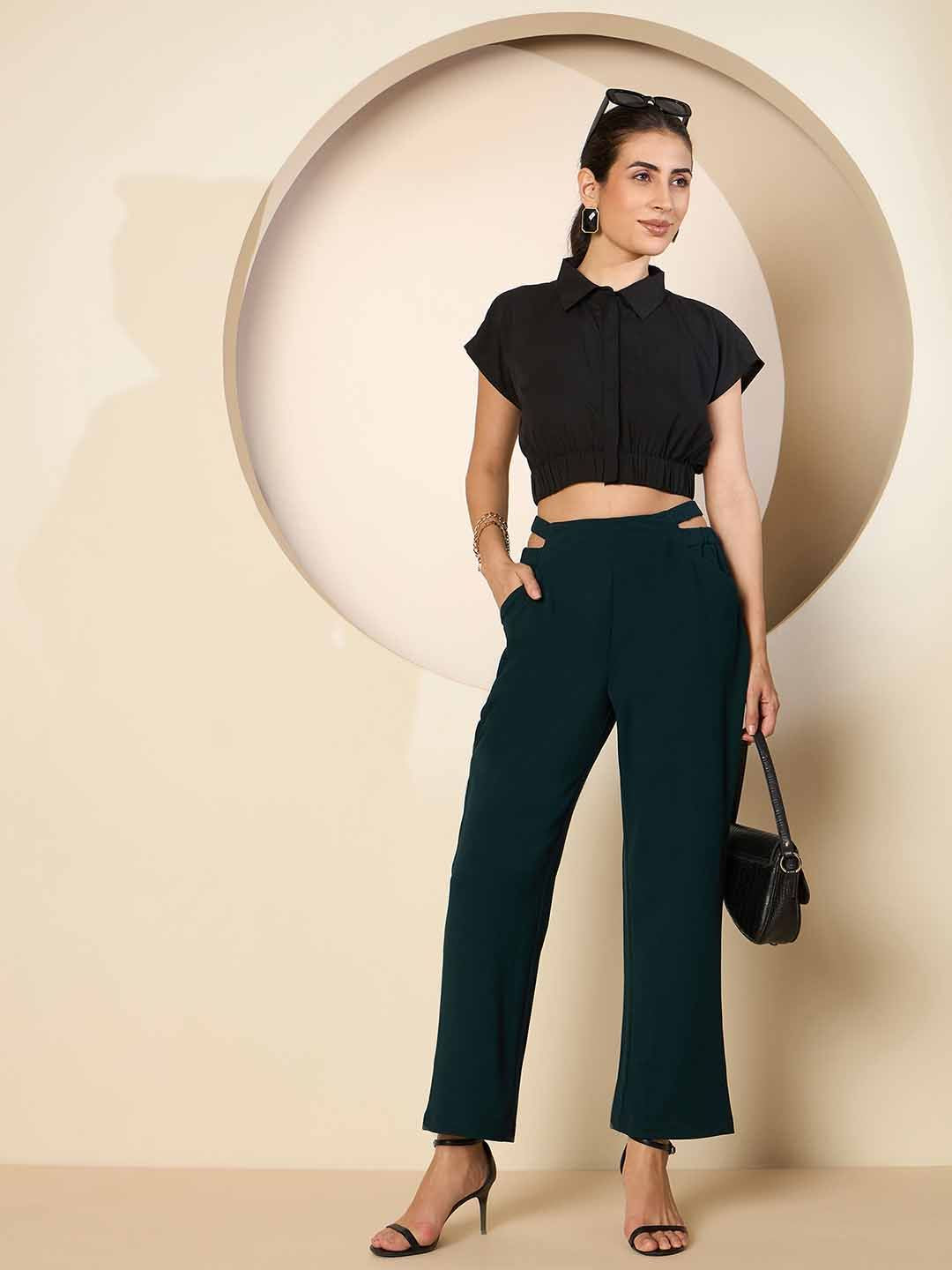 Antheaa Women Solid Smart High-Rise stretchable Trousers