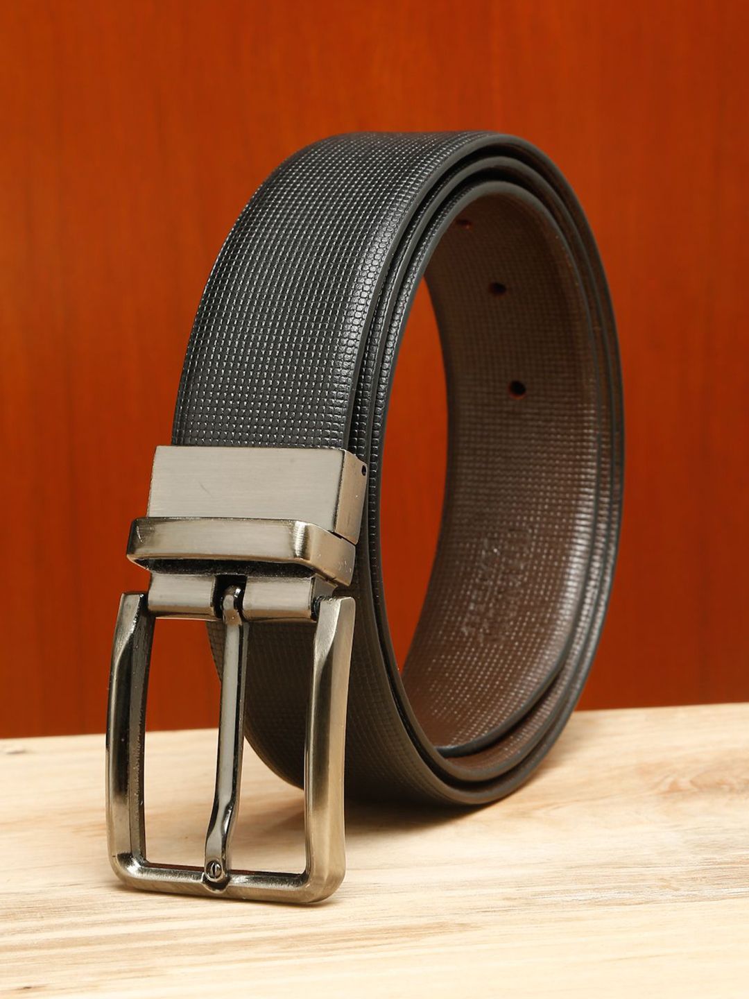 Teakwood Leathers Men Textured Leather Reversible Formal Belt
