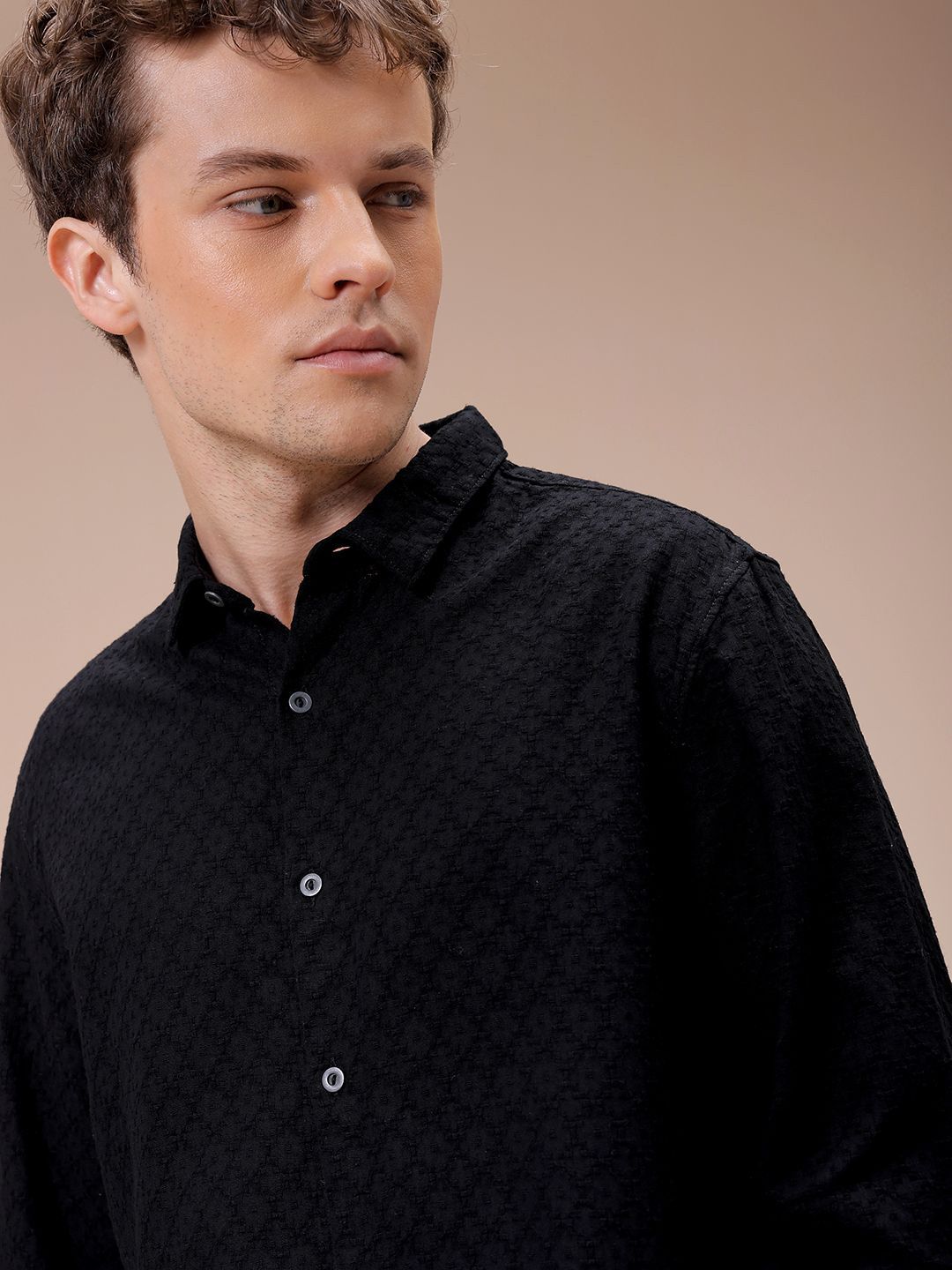 The Indian Garage Co Men Regular Fit Dobby Textured Resortwear Shirt