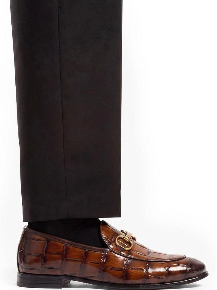 MONKSTORY Burnish Tan Horsebit Smart Croc-Effect Slip-Ons