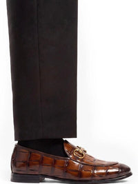 MONKSTORY Burnish Tan Horsebit Smart Croc-Effect Slip-Ons