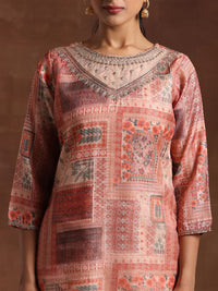 Libas Ethnic Motifs Printed Organza Straight Kurta With Trouser & Dupatta