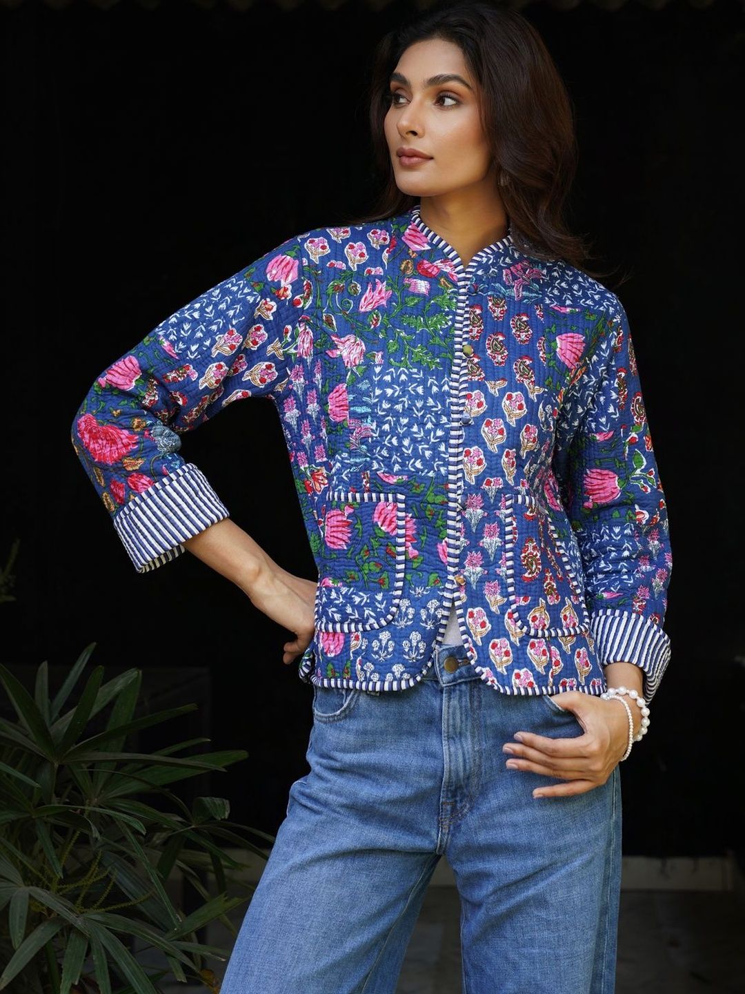 House of Chikankari Women Floral Reversible Quilted Jacket