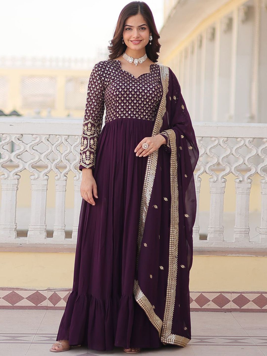 KALINI Women Geometric Printed Georgette Anarkali Kurta