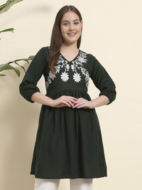 KALINI Women's Rayon Embroidery A-Line  3/4 Sleeve Women's Tunic Tops/Short Kurti