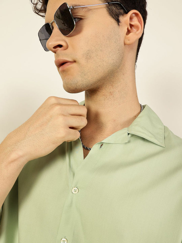 Thomas Scott Men Premium Cuban Collar Solid Oversized Casual Shirt