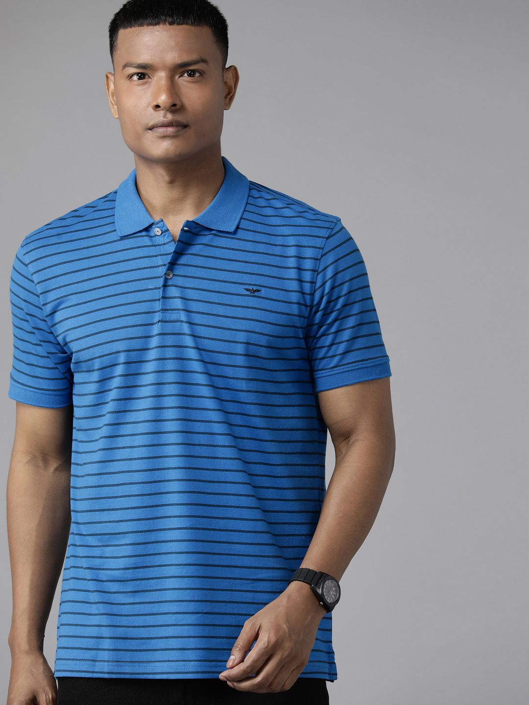Park Avenue Men Striped Polo Collar Slim Fit T-shirt