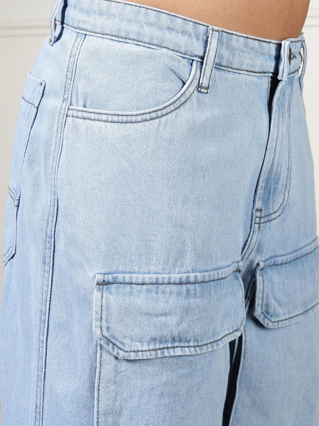 Eszett Men Blue Comfort High-Rise Longgar Cotton Cargos Seluar