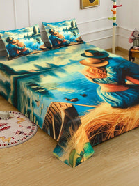 Myntra Elegant Homes Blue Abstract 400 TC Double King 7D Bedsheet With 2 Pillow Covers