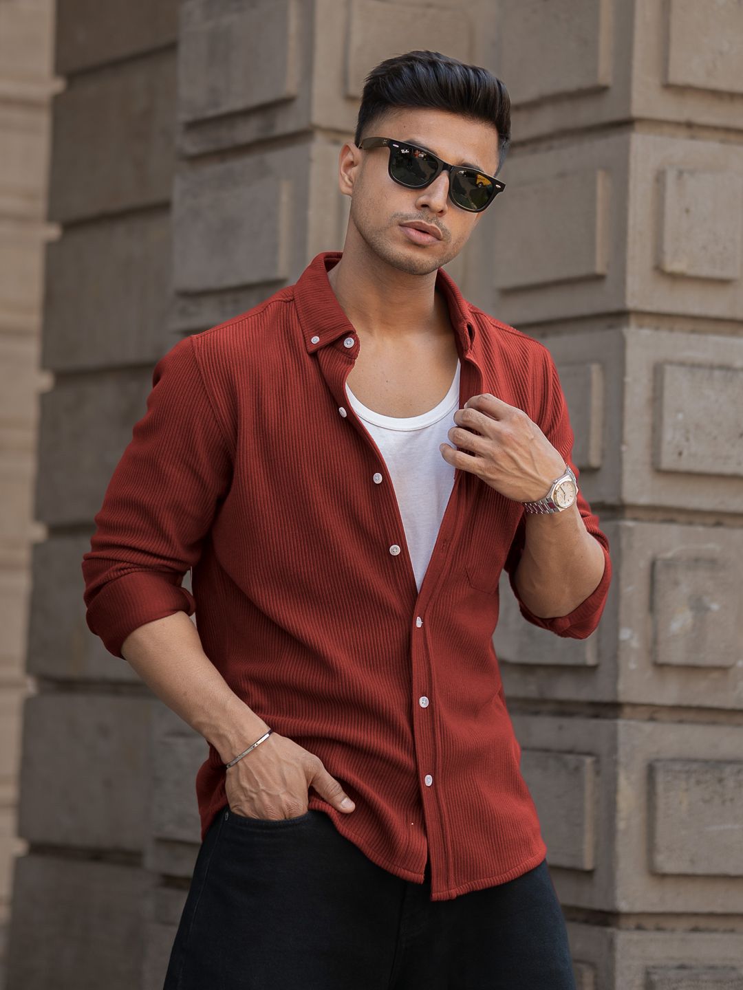 Powerlook Men Solid Spread Collar Casual Shirt