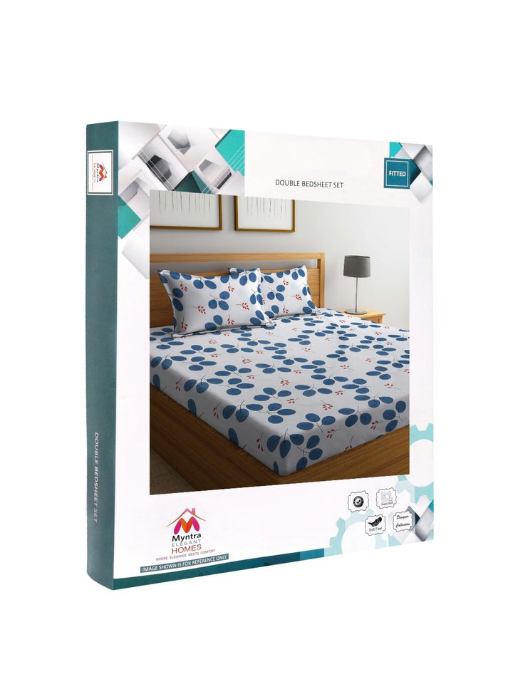 Myntra Elegant Homes Kapas Bunga Putih 300 TC Dilengkapi Cadar King Halus dengan 2 Sarung Bantal-98 x 89 inci