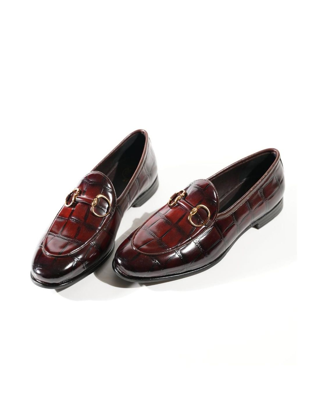 Monkstory Horsebit Smart Croc-Effect Slip-Ons Burgundy