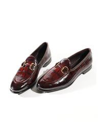 Monkstory Horsebit Smart Croc-Effect Slip-Ons Burgundy