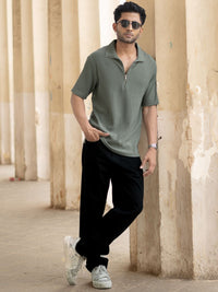 Powerlook Men Polo Collar Drop-Shoulder Sleeves T-shirt