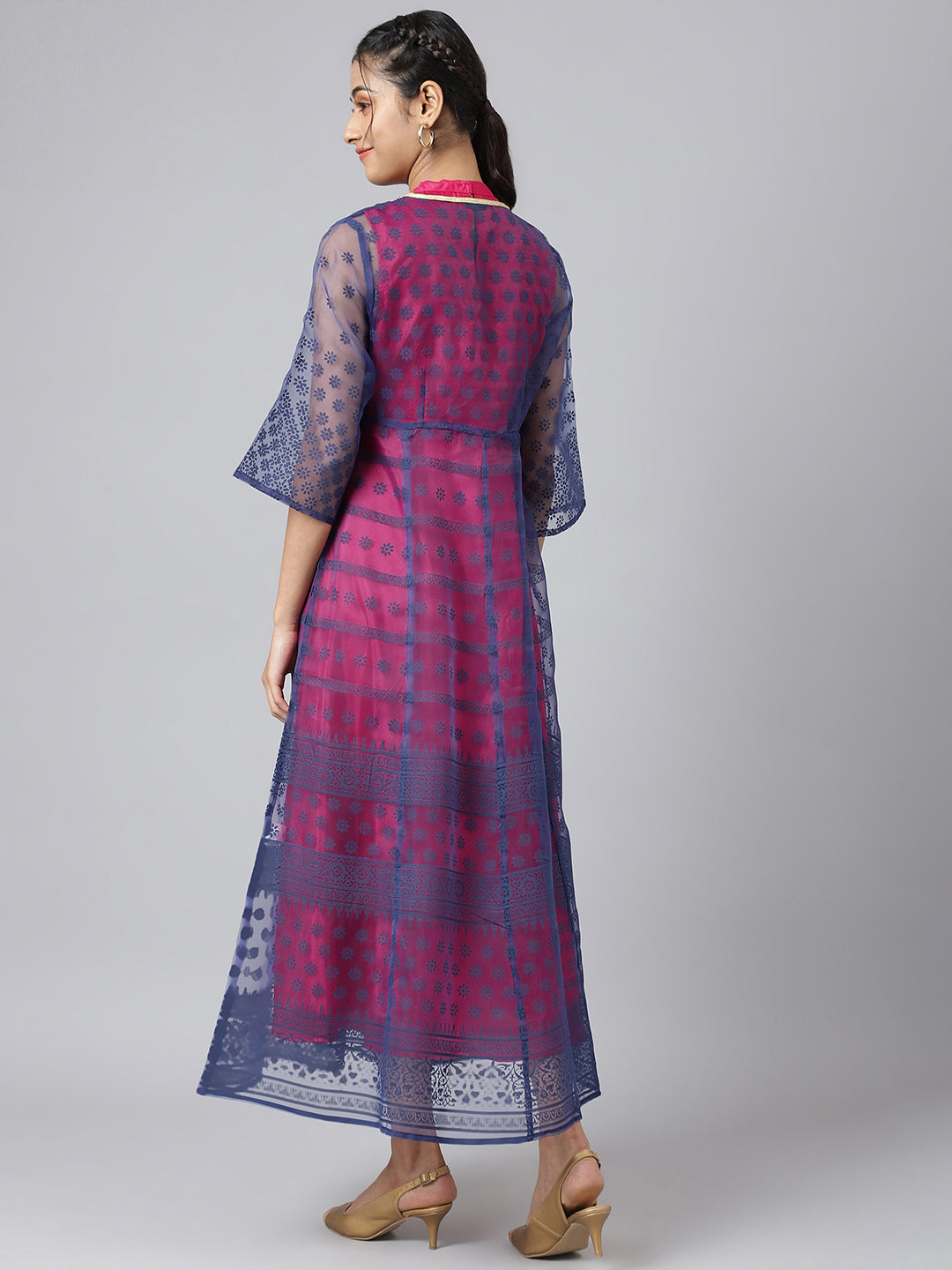 AURELIA Women Blue Ethnic Motifs Printed Flared Sleeves Anarkali Kurta