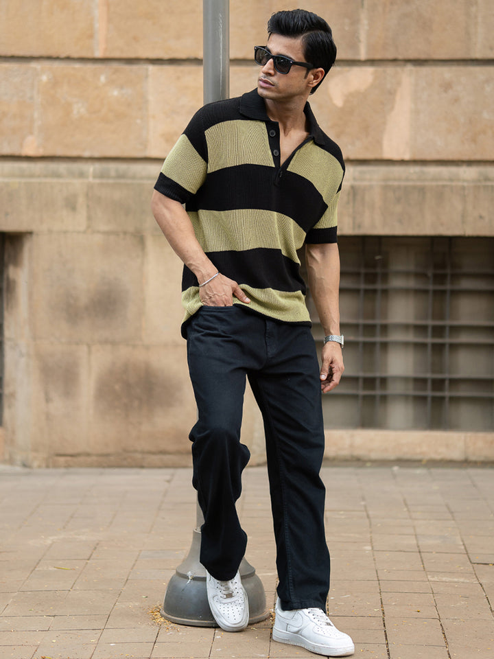 Powerlook Men Striped Polo Collar T-shirt