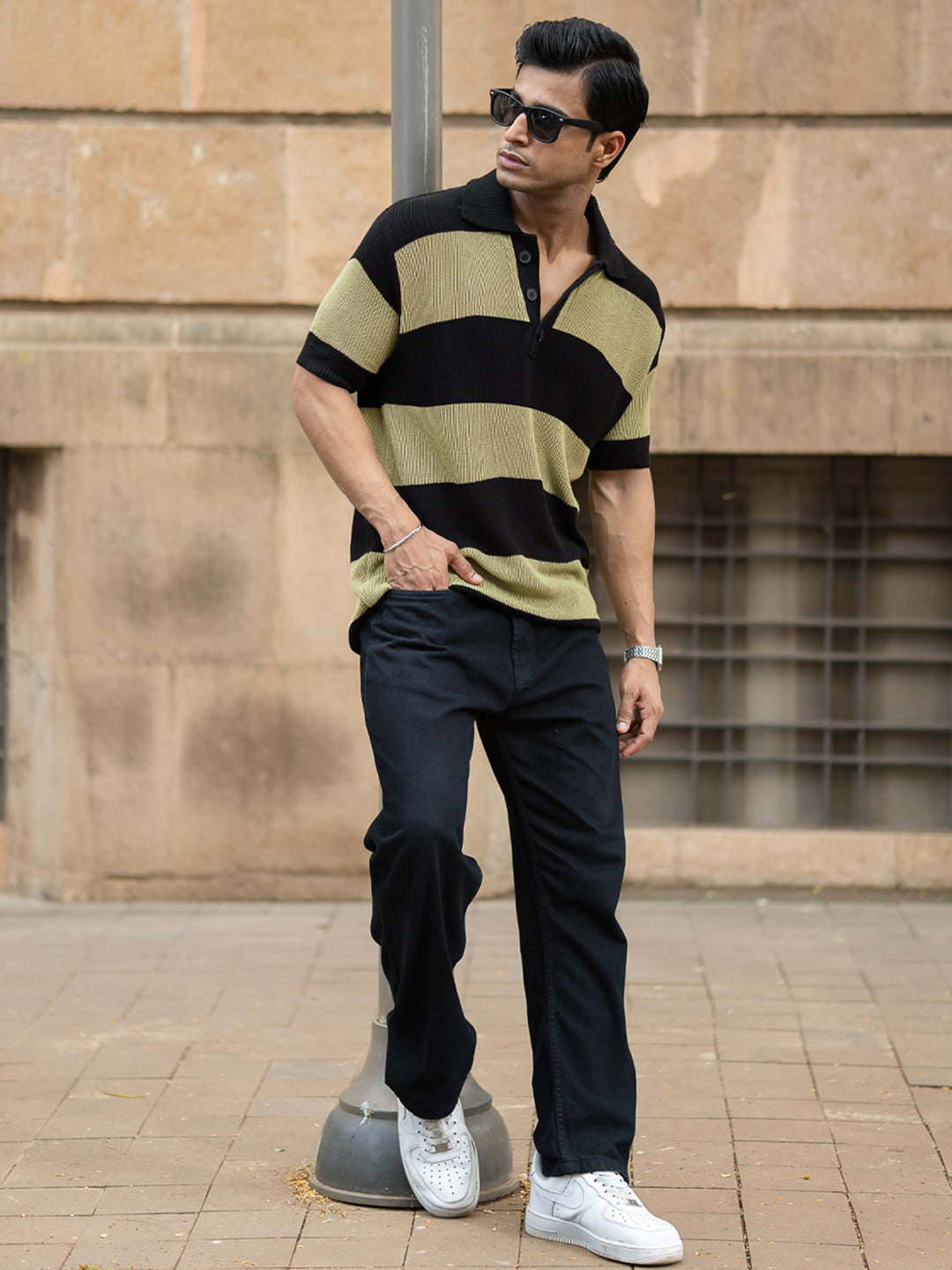 Powerlook Men Striped Polo Collar T-shirt