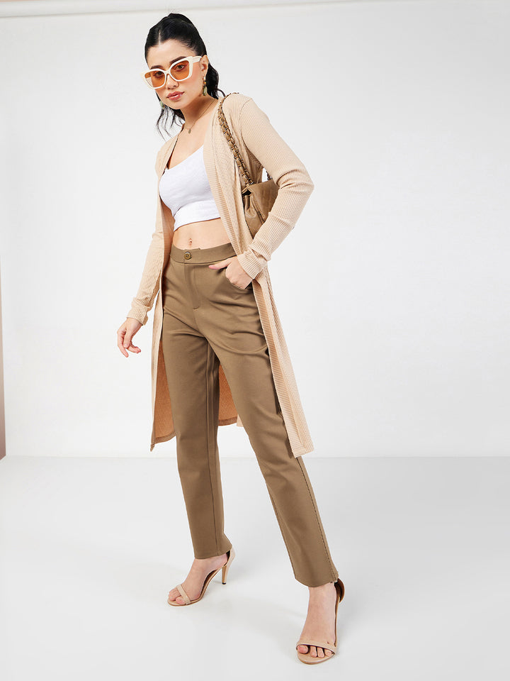 SASSAFRAS Women Beige Mid-Rise Tapered Fit Trousers