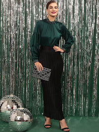 STREET 9 Puff Sleeves High Neck Embellished Satin Top