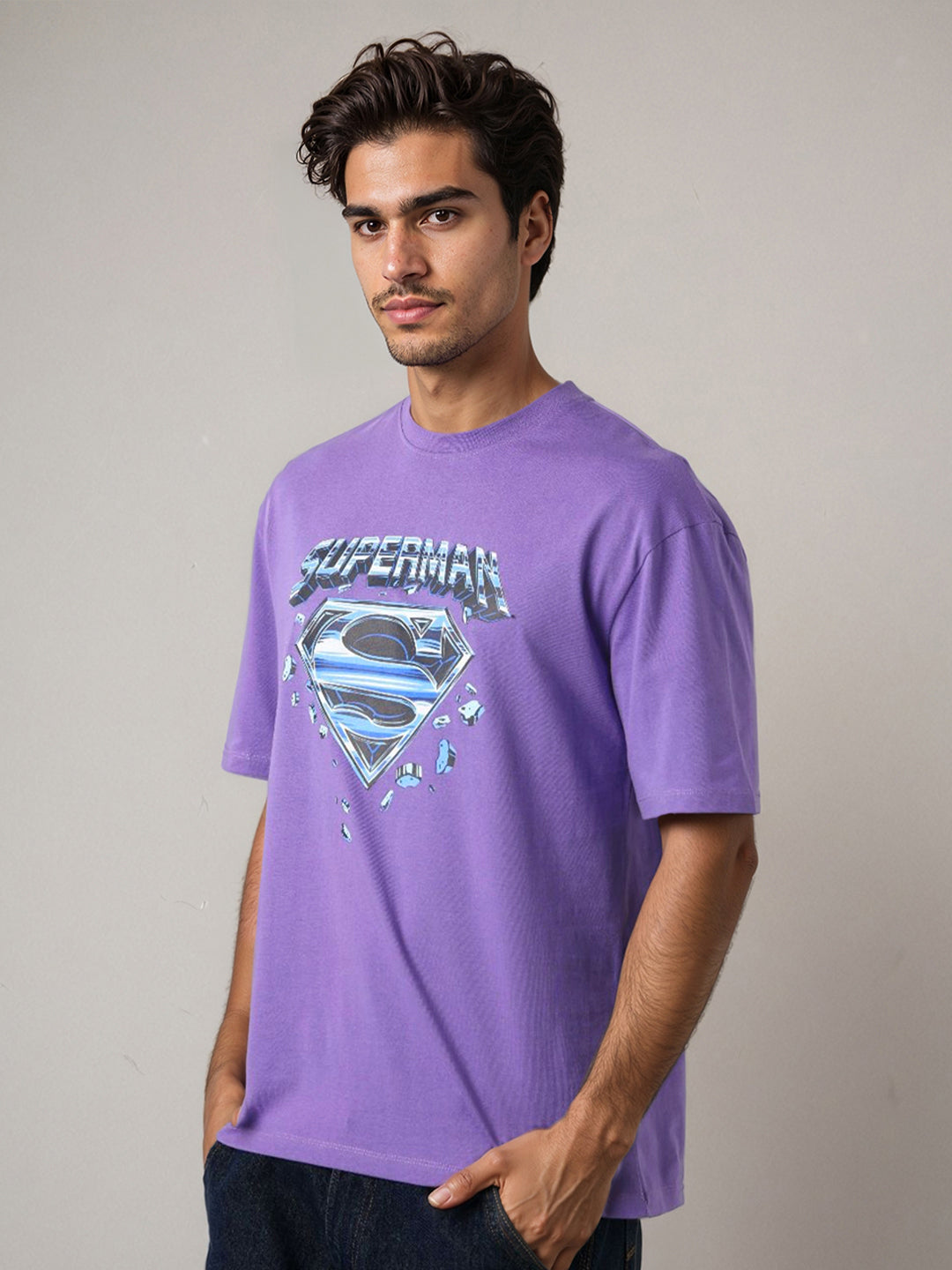 The Indian Garage Co Men Superman Graphic Printed Round Neck Cotton Relaxed Fit T-shirt