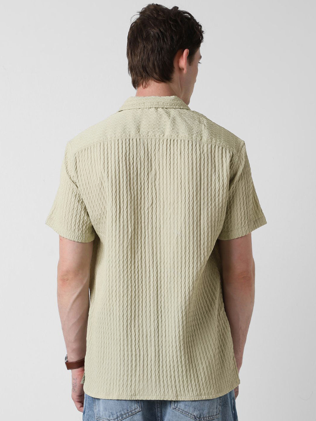 VASTRADO Men Classic Cuban Collar Popcorn Texture Oversized Casual Shirt