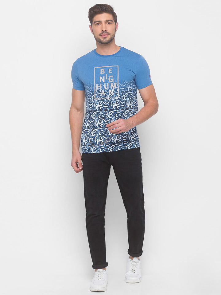 Being Human Men Blue Floral Printed Pure Cotton T-shirt