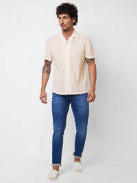 SPYKAR Self Design Cuban Collar Cotton Casual Shirt