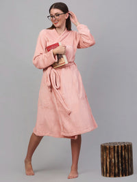 KLOTTHE Pink Woollen Long Sleeves Bath Robe With Belt