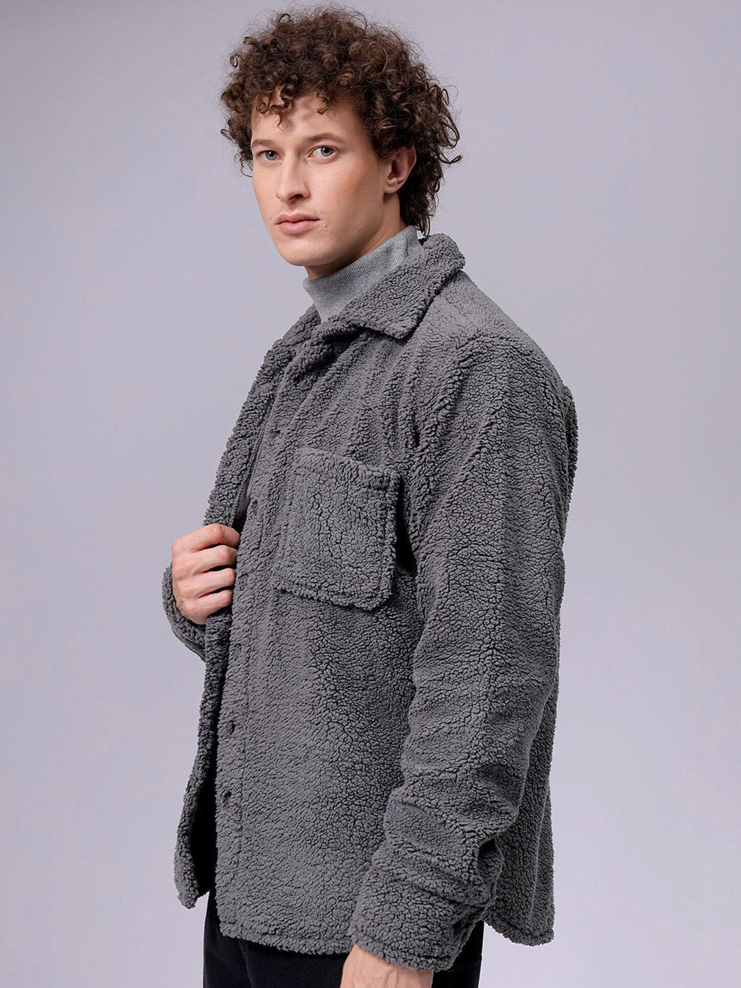 The Indian Garage Co Men Fleece Regular Fit Casual Winter Overshirt