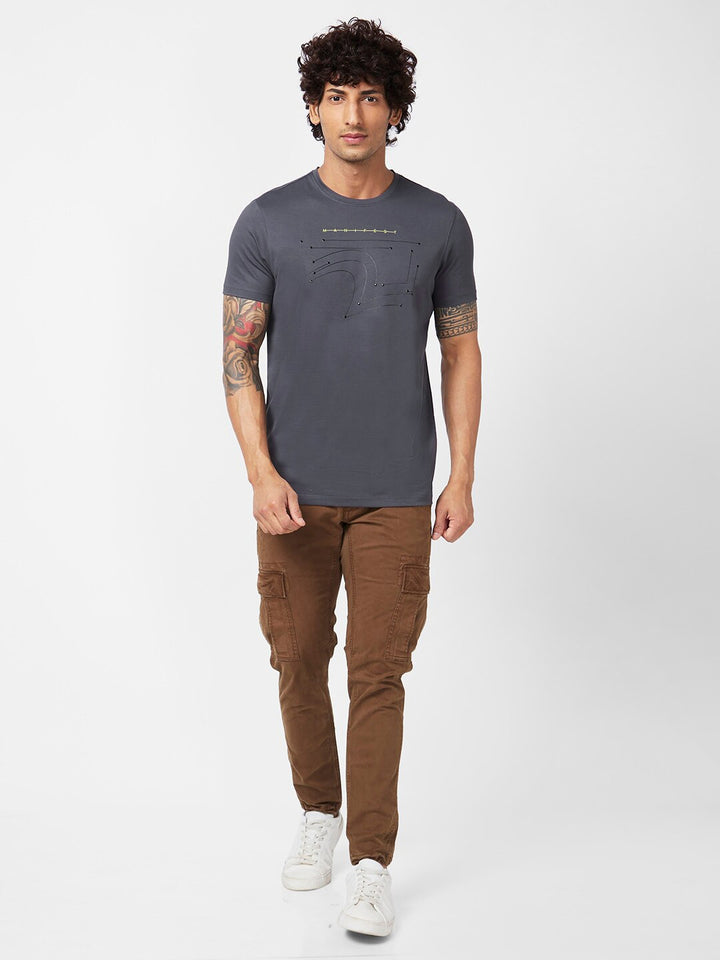 SPYKAR Round Neck Cotton Embellished Slim Fit T-shirt
