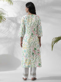 W White Floral Printed Straight Kurta