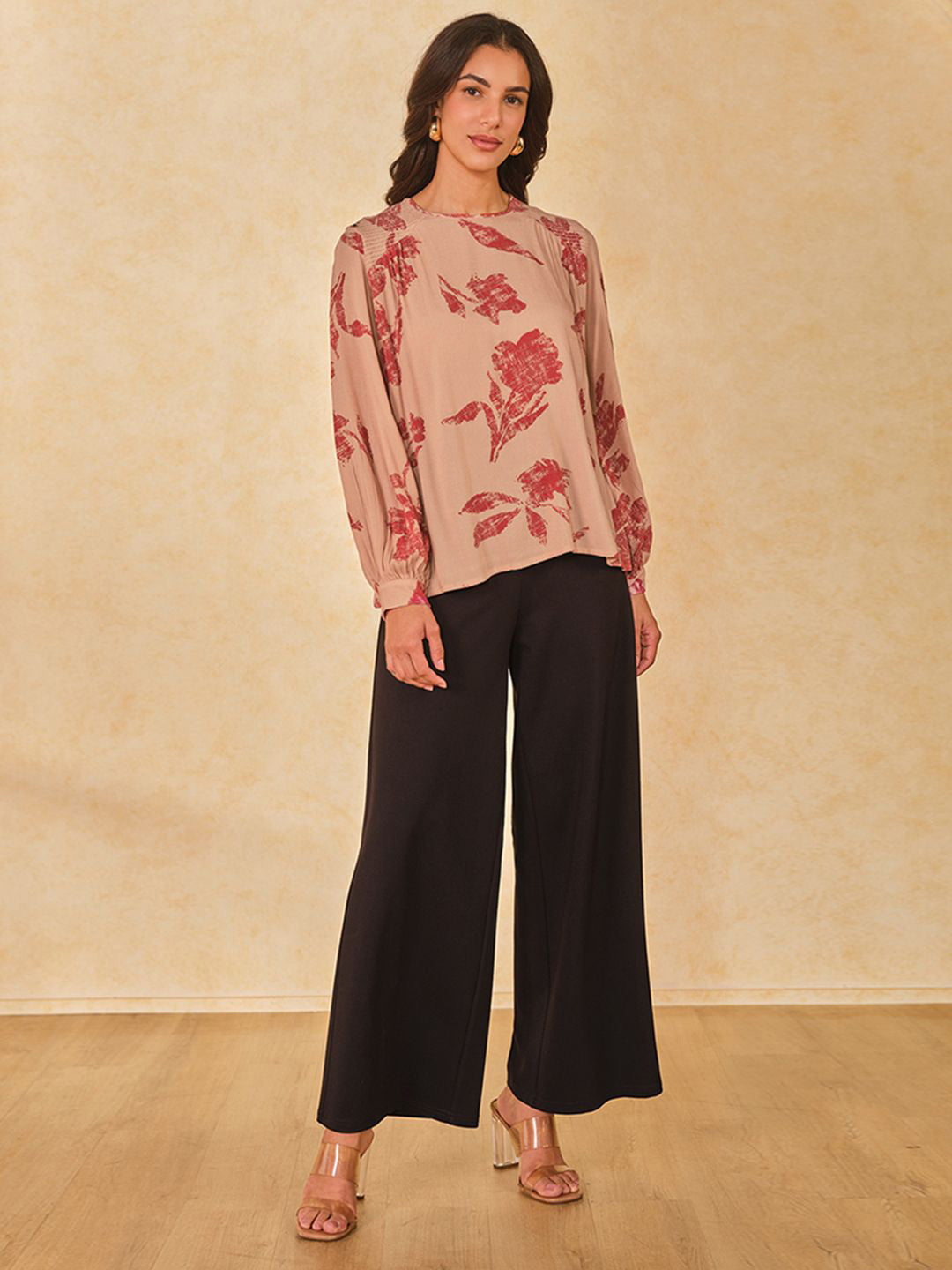 AND Women Floral Printed Boat Neck Top