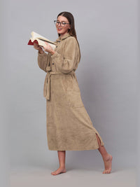 KLOTTHE Beige Woollen Long Sleeves Bath Robe With Belt